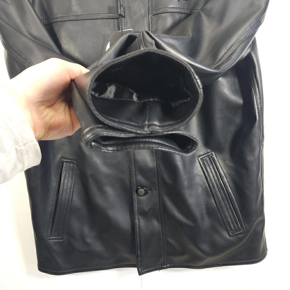 G.A Milano Italy Men's Medium FauxLeather Button Up Black Trench Blazer Jacket - Picture 7 of 12